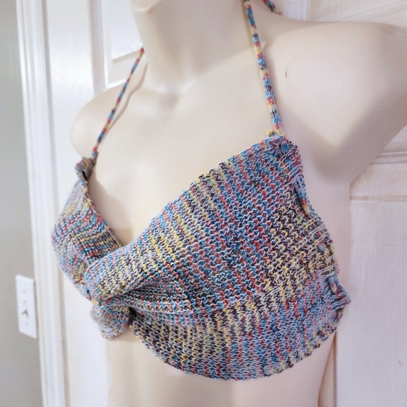 TWIST FRONT KNIT BACKLESS SPACE DYE CROP TOP SIZE S - Picture 4 of 9